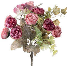 Tearózsa selyemvirág csokor, 30cm magas - Sötét rózsaszín