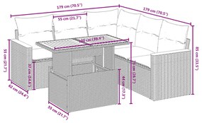 6 részes fekete polyrattan kerti ülőgarnitúra párnákkal