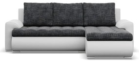 Tokio sarokkanapé, 2 ágyneműtartóval, fonott + műbőr, jobboldali, sötétszürke - fehér