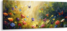 Kép - Tavaszi virágos rét, festmény (120x50 cm)