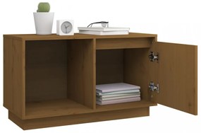 mézbarna tömör fenyőfa TV-szekrény 74x35x44 cm
