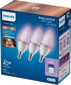 3 darabos szett RGB LED dimmelhető izzó Philips SMART C37 E14/4,9W/230V 2200-6500K