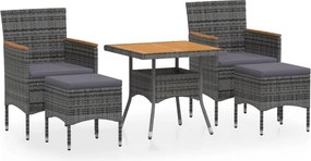 vidaXL 5 részes szürke polyrattan/tömör akácfa kerti étkezőgarnitúra