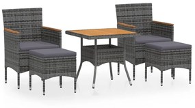 vidaXL 5 részes szürke polyrattan/tömör akácfa kerti étkezőgarnitúra