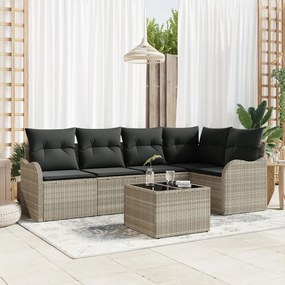6 darabos kertibútor szett párnákkal szürke poly rattan, 2 személyes kertibútor párnákkal világosszürke poly rattan