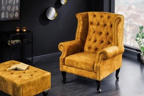Design puff Chesterfield mustársárga bársony