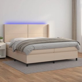 cappuccino színű műbőr rugós ágy matraccal és LED-del 200x200cm