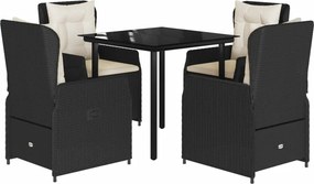 vidaXL 5 részes fekete polyrattan kerti étkezőgarnitúra párnákkal