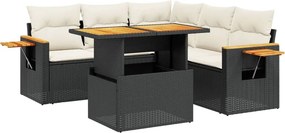 vidaXL 6 részes fekete polyrattan kerti ülőgarnitúra párnákkal