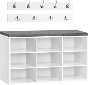 Vasagle Jungo előszobai kabáttartó cipőtartóval és ülőkével, 80 cm, fehér/szürke