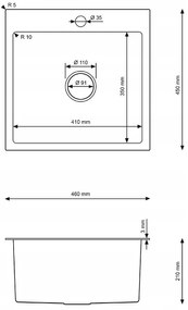 Erga HD, 1 kamrás acél mosogató 460x450x210 mm, arany, ERG-MLS-HD4645G