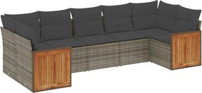 vidaXL 7 részes szürke polyrattan kerti ülőgarnitúra párnákkal