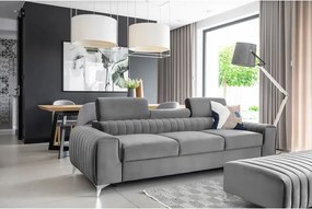 Világosszürke bársony kinyitható kanapé 261 cm Laurence – ELTAP