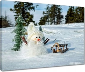 Vászonkép 40x30 Hóember szánkó