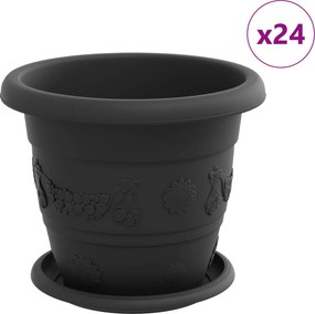 vidaXL Növénycserép 24 pcs Fekete Ø 26 x 21.5 cm Műanyag