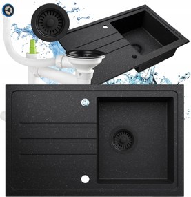 Gránit mosogatótál, egy medencés, csepegtetővel, beépíthető, pettyes