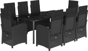 vidaXL 9 részes fekete polyrattan kerti étkezőgarnitúra párnákkal