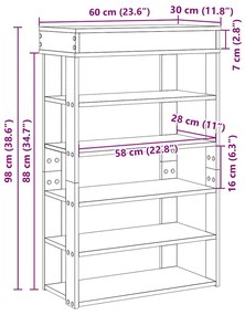 barna tölgyszínű szerelt fa cipőtartó 60x30x98 cm