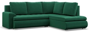 Tokio sarokkanapé, L alakú háttámlával, 2 ágyneműtartóval, bársony, jobboldali, zöld