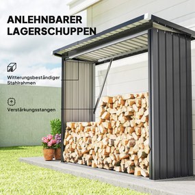 Outsunny tűzifatároló, acél, magasított padló, ferde tető, 213 x 66,5 x 150 cm, sötétszürke