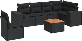 vidaXL 7 részes fekete polyrattan kerti ülőgarnitúra párnával
