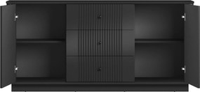 Vesper komód 160 cm fiókokkal lábazaton - fekete / fekete fogantyúk