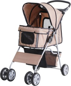 PawHut Állatkocsi, Összecsukható Kutya Babakocsi Kisméretű Kutya és Minikutyák Számára, Macska Babakocsi Tárolókosárral, Pohártartóval, Háló Ablakokka