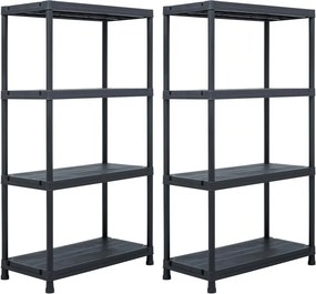 vidaXL 2 db fekete műanyag tároló polc állvány 60 x 30 x 138 cm