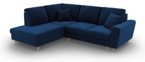 Kék bársony kinyitható tárolóhelyes sarokkanapé (bal oldali-L alakú) Kyoto – Cosmopolitan Design