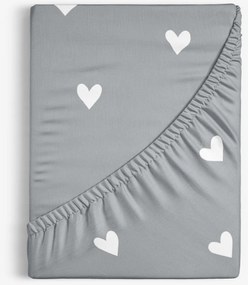 Goldea pamut körgumis lepedő - szívecskék, szürke alapon 80 x 200 cm