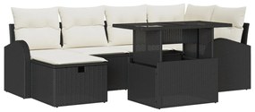 7 darabos Kert Kanapé Szett Párnákkal - Fekete Poli Rattan, 2-fős Kert Kanapé Tárolóval és Párnákkal - Fekete Poli Rattan