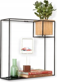 Fali polc fekete nappaliba, hálószobába virágtartóval modern Cubist II