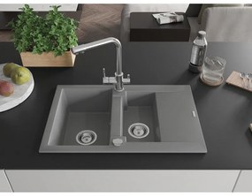 Mexen Gaspar, gránit mosogató 737x475x177 mm, 1,5 kamrás, Duero króm csaptelep, szürke, 6507-71-671600-00