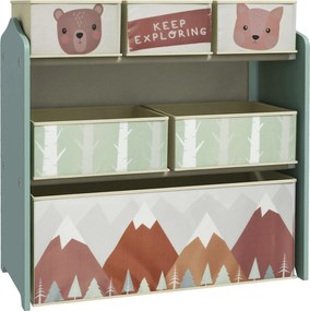 ZONEKIZ Játék Raktározó Polc 6 Lepolyozható Szövet Dobozzal - Játék Szervező 3-8 Éves Gyermekeknek - Zöld - Kiválóan Alkalmas Hálószobába és Bölcsődéb