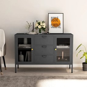 antracitszürke acél és edzett üveg tálalószekrény 105x35x70 cm