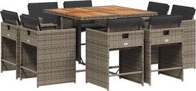 vidaXL 9 részes szürke polyrattan kerti étkezőgarnitúra párnával