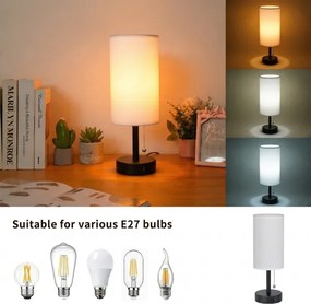 BRILAGI - Asztali lámpa USB-porttal TABLON 1xE27/25W/230V fekete/fehér