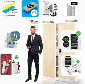 Fém irodai iratszekrény JAN II, Eco Design: fehér/sonoma tölgy