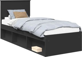 vidaXL Ágykeret fejtámlával Fekete 75 x 190 cm Tömör fenyőfa