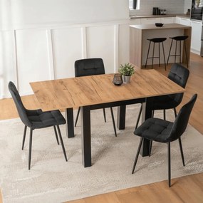 szett étkezőasztal MAX 80-160 cm craft tölgy/fekete és 4 szék PERU fekete