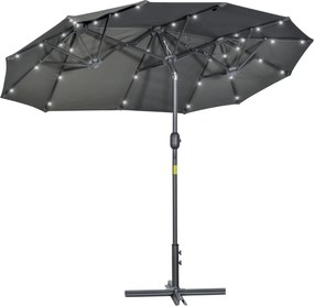 Outsunny Kétkarú Napernyő 295x150x219 cm Napernyő Napenergia LED Lámpákkal, Állítható Dőlésszögű Tető és Manuális Kézi Hajtómű Teraszhoz, Medencéhez,