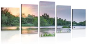 5 részes kép napkelte tó mellet