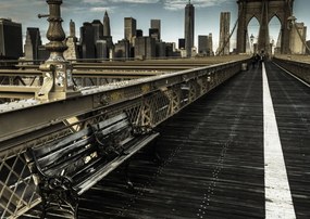 Poszter 42x29,7cm Üres pad a gyalogátkelőhelyen a Brooklyn hídon