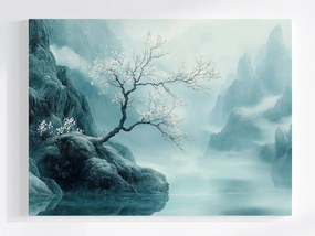 Vászonkép Canvas Hegyek Fa Tájkép Természet Köd Türkiz 100x75