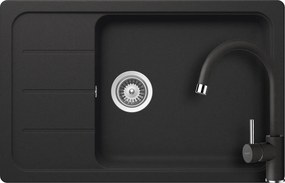 Schock Formhaus D-100LS konyhai mosogatótálca 780 x 500 mm és Schock Plutos konyhai csaptelep Cristalite Onyx, metalizált fekete