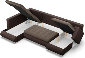 Tokio U sarokkanapé, 3 ágyneműtartóval, fonott + műbőr, baloldali, barna