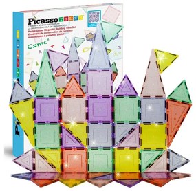 PicassoTiles építőjáték 48 darabos mágnesesblokkok, csillogó