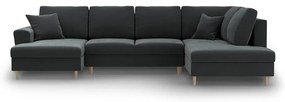 Sötétszürke bársony kinyitható tárolóhelyes sarokkanapé (jobb oldali-U alakú) Kyoto – Cosmopolitan Design
