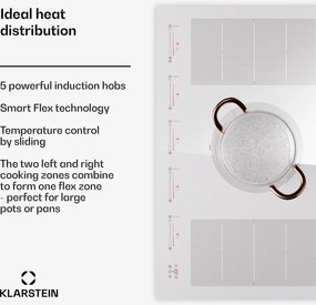 Klarstein Masterzone 90 Flex, indukciós főzőlap, max. 12 600 W, beépített, 5 zóna, 2 Flex zóna, ThermoBoost technológia, Smart Flex