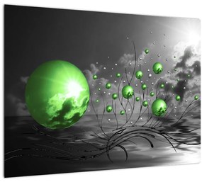 Zöld absztrakt gömbök képe (üvegen) (70x50 cm)